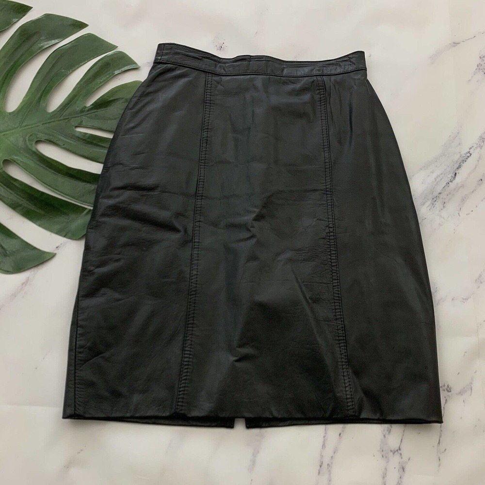 B Bronson Womens Vintage Leather Pencil Skirt Size 5 Black Knee Length Fitted